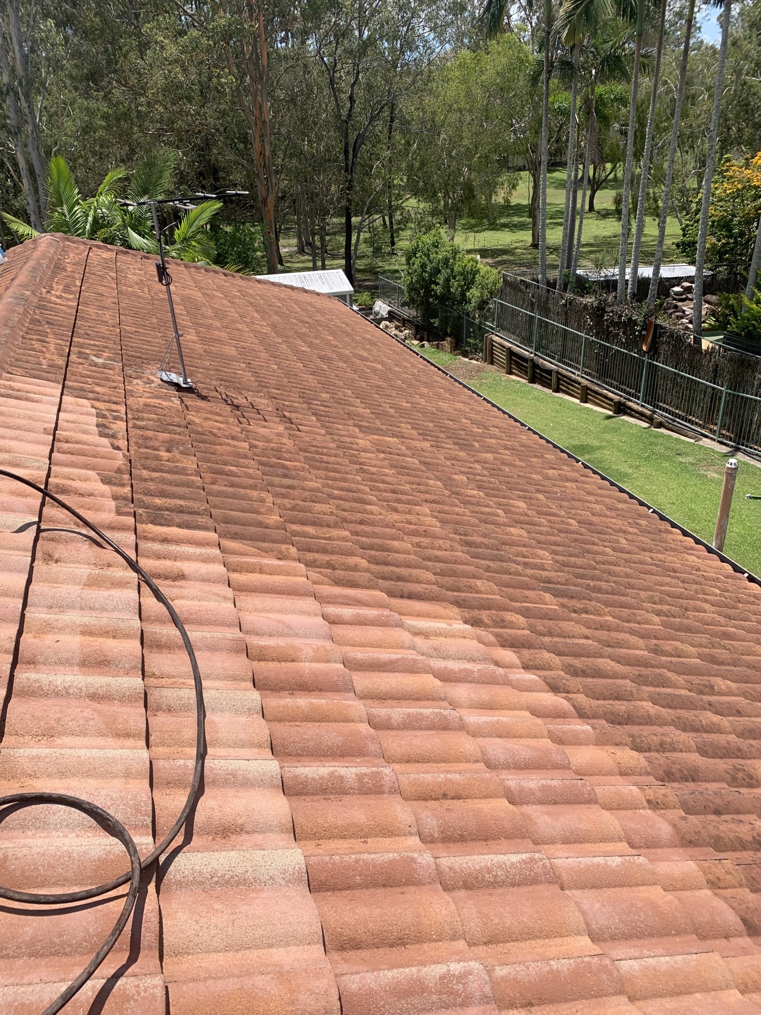 roof cleaning in progress